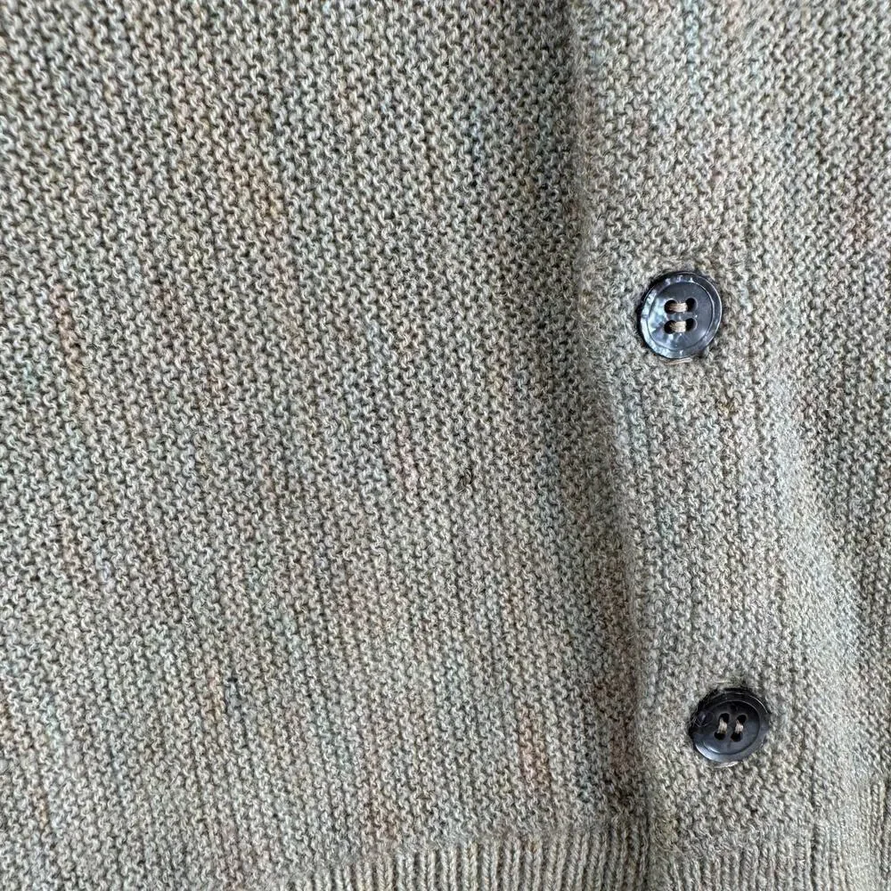 Vintage Brent Sweater Mens Large Beige Acrylic V Neck Knit Cardigan Zefkrome 60s